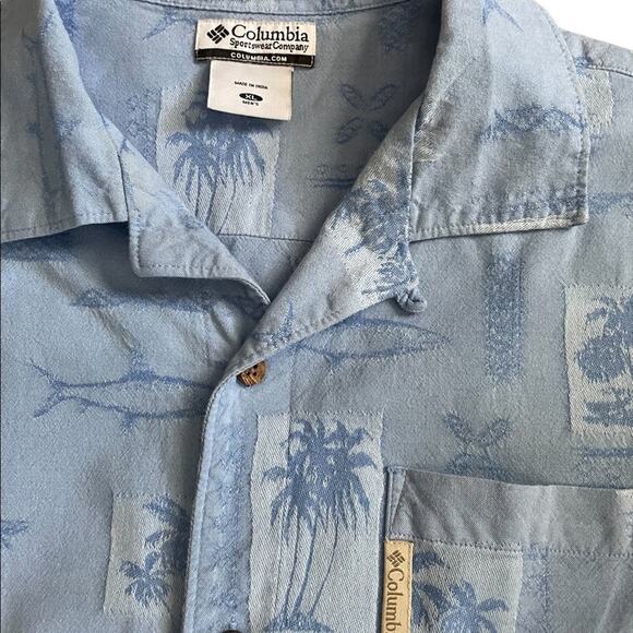 Columbia Polo SHIRT Mens XL Blue Tropical River Lodge Short Sleeve Button Down - Picture 3 of 8